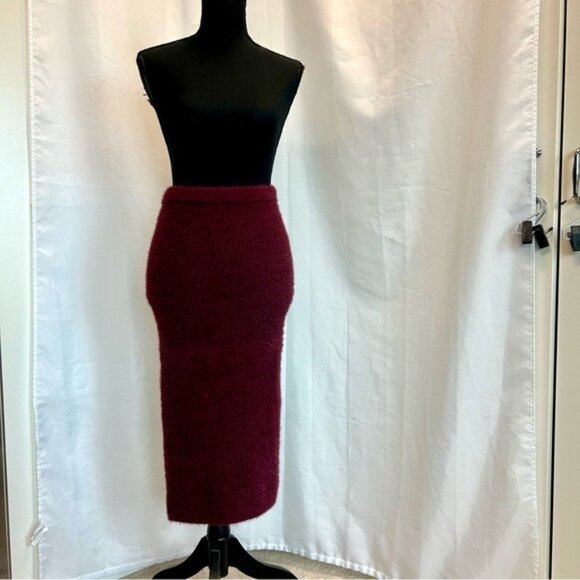 AFRM Burgundy Maroon Lolly Fuzzy Rib Sweater midi pencil Skirt In Port Royale S - Picture 2 of 10